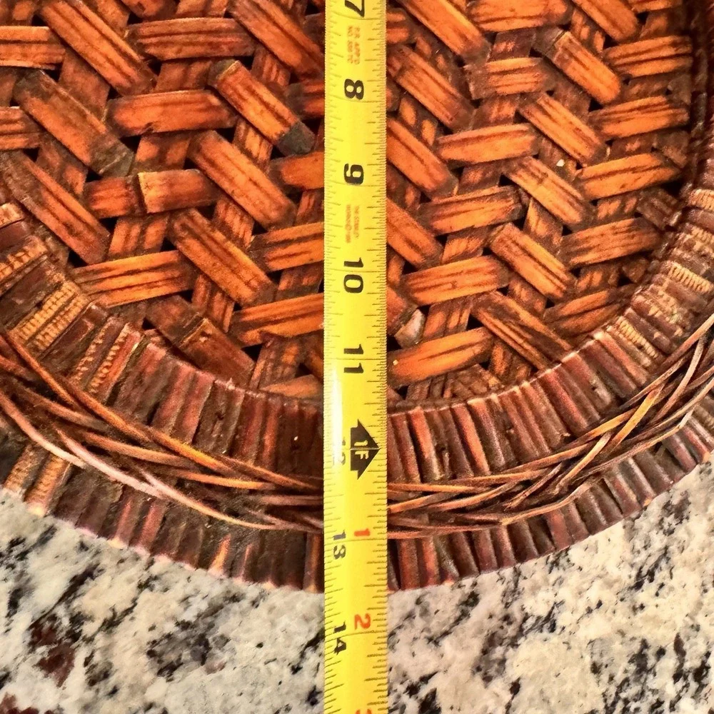 Vintage Handwoven Rattan Reed Round Tray 13